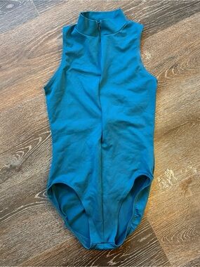 Ainsliewear Teal Mock Neck Centre Front Dance Bodysuit Size M